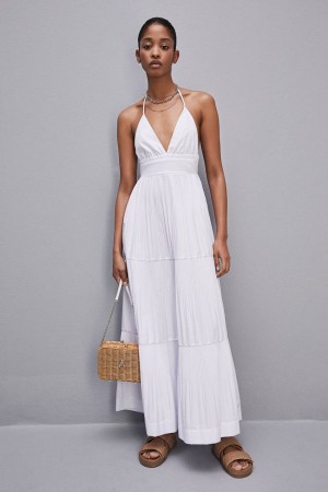 Patrizia Pepe Ankle-length Bare-back Pleated Dress Branco | 3061-JOIGA