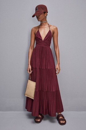 Patrizia Pepe Ankle-length Bare-back Pleated Dress Roxo | 2081-NCIAU