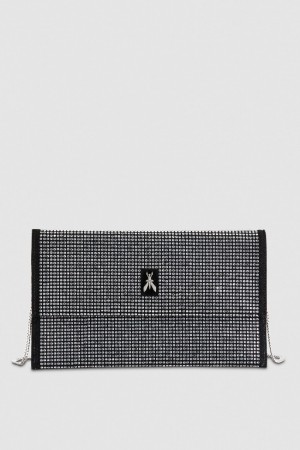 Patrizia Pepe Clutch Bag With Rhinestones And Shoulder Strap Pretas | 9037-VWFSJ