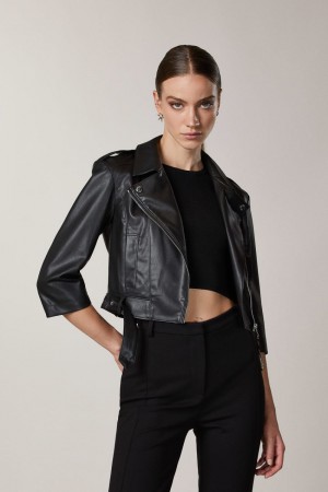 Patrizia Pepe Coated Fabric Biker Jacket Pretas | 2087-NDVMH