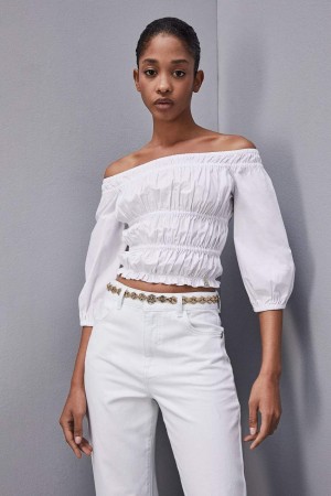 Patrizia Pepe Cotton Off-shoulder Top Branco | 9673-UQYAP