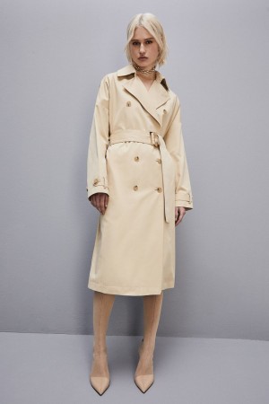 Patrizia Pepe Cotton Over Trench Coat Bege | 8567-NODIK