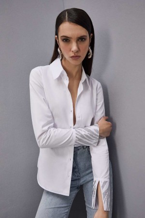 Patrizia Pepe Cotton Shirt With Rhinestones Branco | 1798-ENVGF