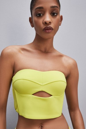 Patrizia Pepe Cut-out Bustier Top In Sablé Crepe Fabric Amarelas | 7085-CRLGN