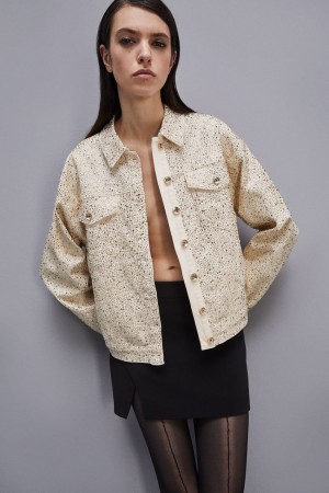 Patrizia Pepe Denim And Rhinestone Jacket Branco | 3056-VFAKS