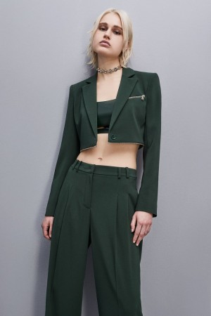 Patrizia Pepe Essential Crepe Jacket With Zipper Verdes | 0816-AYSWE