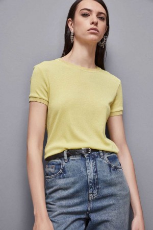 Patrizia Pepe Essential Short-sleeved Sweater Amarelas | 0931-RKTVQ