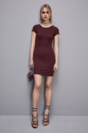 Patrizia Pepe Essential Slim Rib-knit Dress Roxo | 7980-PZEQN