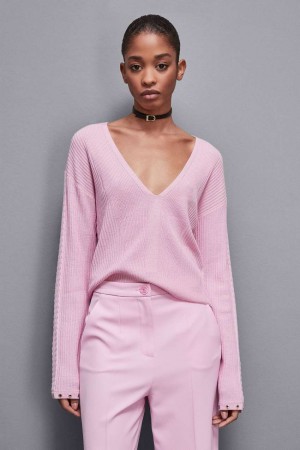 Patrizia Pepe Essential Wool Ribbed Sweater Rosa | 1463-ONHIQ