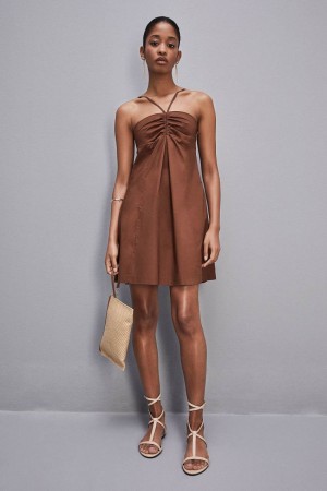 Patrizia Pepe Flared Mini Dress With Bare Shoulders Marrom | 8642-IXBAE