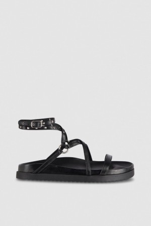 Patrizia Pepe Flat Sandals With Laces Pretas | 1384-YWQLE