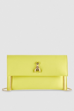 Patrizia Pepe Fly Leather Clutch Bag With Chain Amarelas | 3520-KIVHO