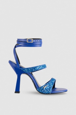 Patrizia Pepe Glitter-coated Fabric Heeled Sandal Azuis | 8760-QSCGY