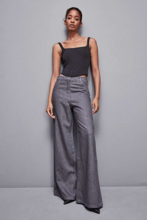 Patrizia Pepe Gray Wide Leg Low-waisted Jeans With Rhinestones Cinzentas | 3951-RPABH