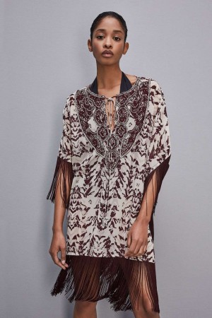 Patrizia Pepe Hand-embroidered Kaftan With Georgette Fringing Multicoloridas | 1273-BUSNM