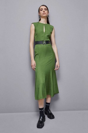 Patrizia Pepe Jacquard Viscose Midi Dress Verdes | 5189-ASBFE