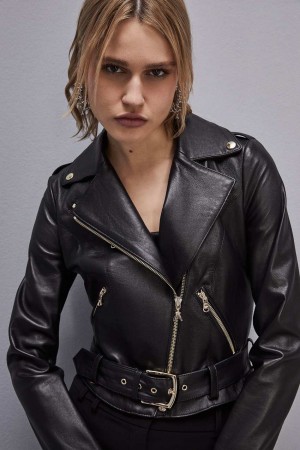 Patrizia Pepe Leather Biker Jacket Pretas | 0697-AUWLC