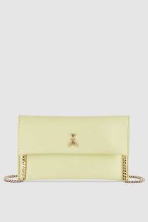 Patrizia Pepe Leather Clutch Bag With Chain Shoulder Strap Amarelas | 0792-FXUWY