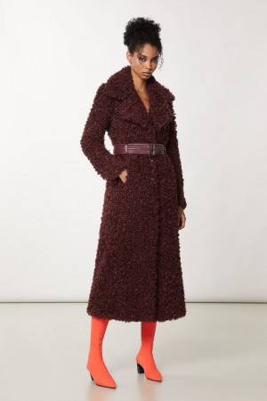 Patrizia Pepe Long Fluffy Coat With Belt Roxo | 9687-WKVGL