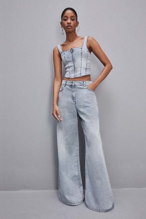 Patrizia Pepe Low Rise Oversized Denim Jeans Luz Azuis | 2350-ZDUFB