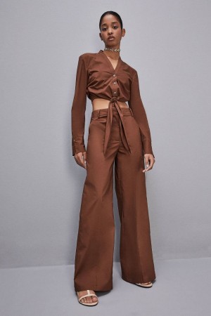 Patrizia Pepe Low-waisted Palazzo Fit Pants Marrom | 6948-BLKIG