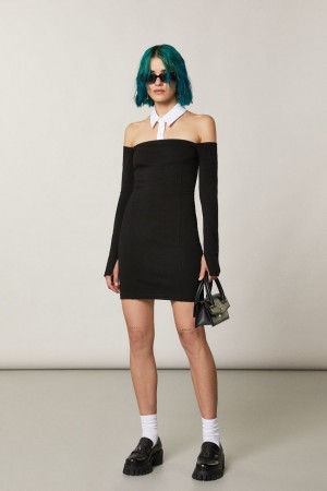 Patrizia Pepe Mini Sheath Dress With Collar Pretas | 2835-GEOWR