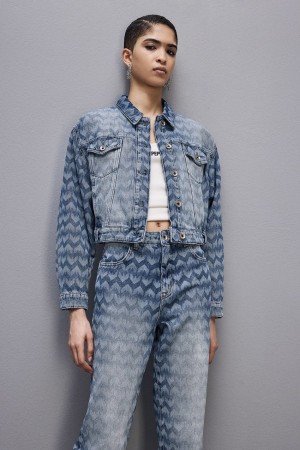 Patrizia Pepe Monogram Denim Jacket Azuis | 0186-KOFBJ