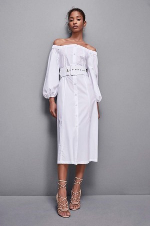 Patrizia Pepe Off-shoulder Dress With Belt Branco | 3014-XCKAP