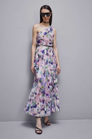 Patrizia Pepe One-shoulder Pleated Chiffon Dress Multicoloridas | 5293-MRHWV