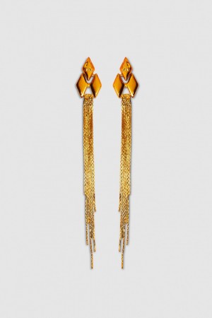 Patrizia Pepe Pendant Earrings With Micro Fly Links And Metal Fringing Laranja | 7640-RQUJN