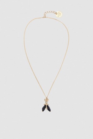 Patrizia Pepe Precious Fly Mini Necklace Pretas | 9512-RNXTL