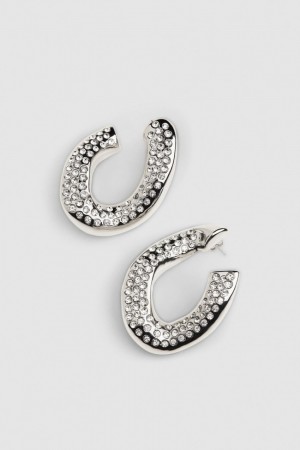 Patrizia Pepe Rhinestone Maxichain Earrings Prateadas | 8629-QHFSE