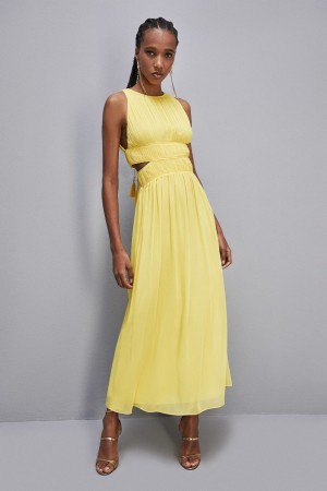 Patrizia Pepe Sleeveless Long Dress With Pleated Effect Amarelas | 9042-IYCMG