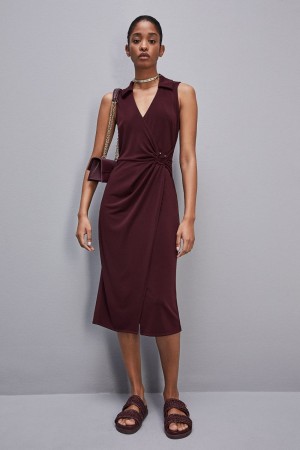 Patrizia Pepe Sleeveless Midi Jersey Dress Roxo | 8753-HGJUY