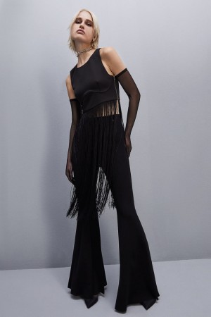 Patrizia Pepe Sleeveless Top With Fringes Pretas | 2958-KRLYG