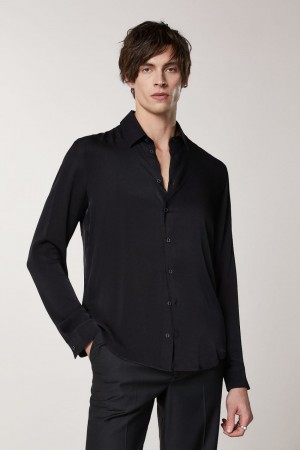 Patrizia Pepe Solid-colored Shirt In Viscose Twill Pretas | 7639-EFHOI