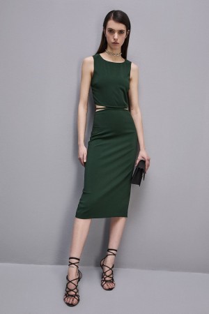 Patrizia Pepe Stretch Crew Neck Sleeveless Midi Dress Verdes | 0685-UZVYL