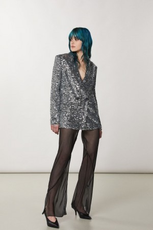 Patrizia Pepe Two-button Jacket With Sequins Cinzentas | 0458-LSUEY