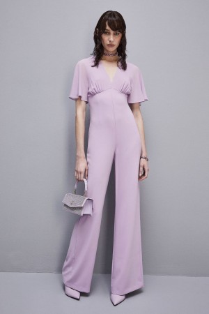 Patrizia Pepe V-neck Jumpsuit In Sablè Crepe Fabric Roxo | 3940-EMLXY