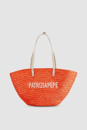 Patrizia Pepe Wide Braided Straw Shopping Bag Laranja | 8234-MLSGK