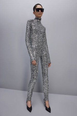 Patrizia Pepe ﻿turtleneck Sequined Jumpsuit Cinzentas | 2946-MCWIG