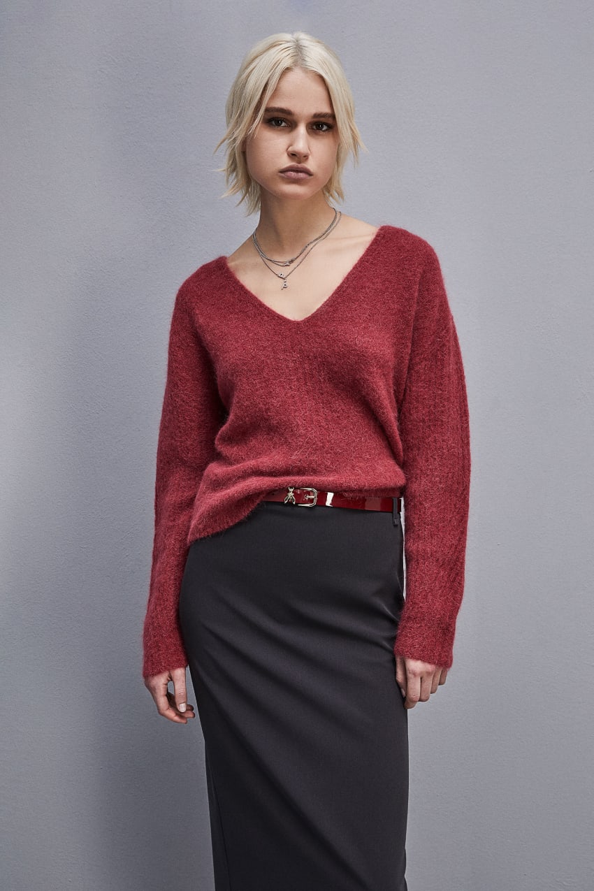 Patrizia Pepe Alpaca-blend Sweater With V-neck Vermelhas | 6934-DSJPX