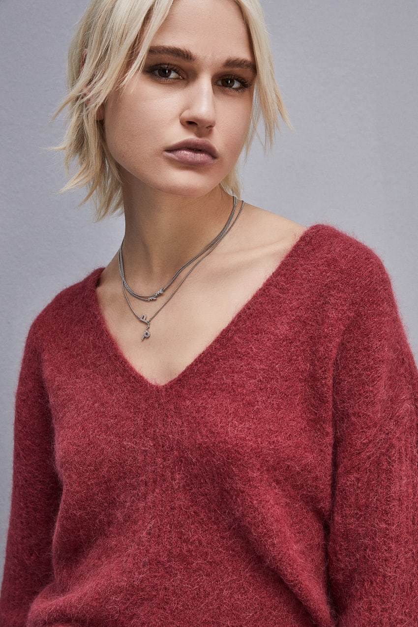 Patrizia Pepe Alpaca-blend Sweater With V-neck Vermelhas | 6934-DSJPX