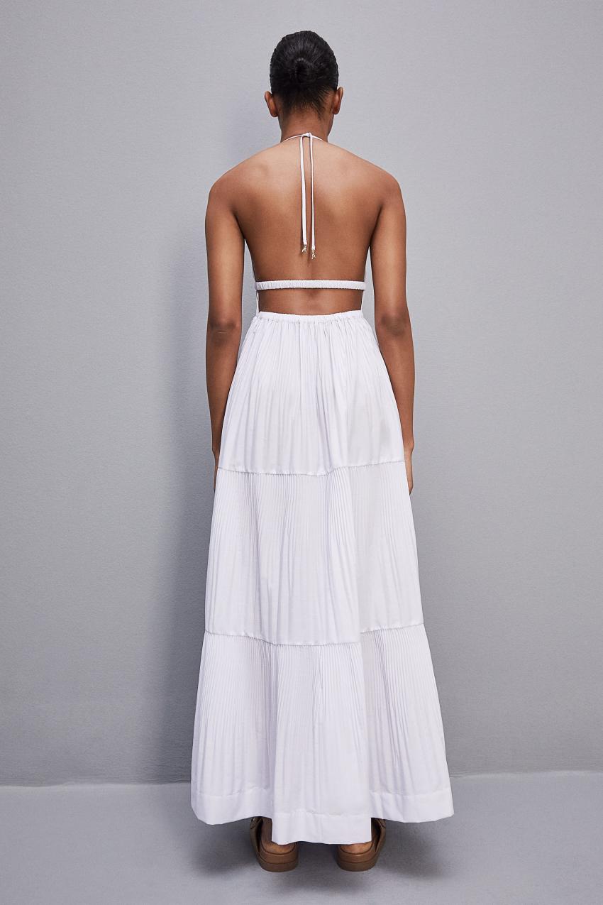 Patrizia Pepe Ankle-length Bare-back Pleated Dress Branco | 3061-JOIGA