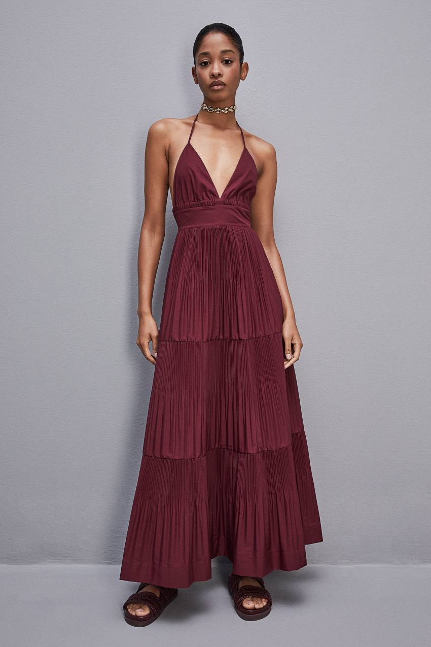 Patrizia Pepe Ankle-length Bare-back Pleated Dress Roxo | 2081-NCIAU