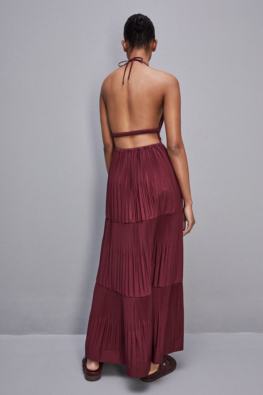 Patrizia Pepe Ankle-length Bare-back Pleated Dress Roxo | 2081-NCIAU