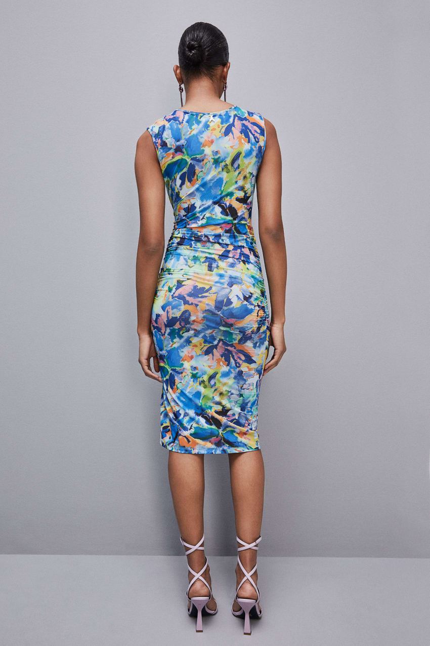 Patrizia Pepe Arty Splash Print Dress In Recycled Polyester Multicoloridas | 9378-FOJPT