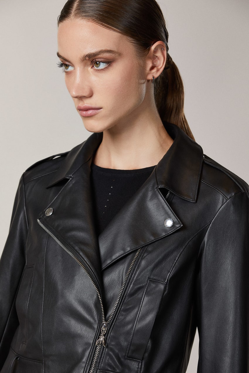 Patrizia Pepe Coated Fabric Biker Jacket Pretas | 2087-NDVMH