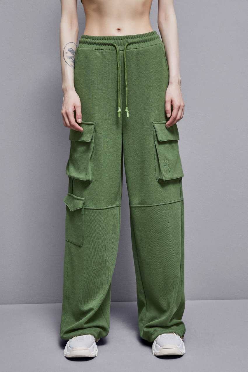 Patrizia Pepe Cotton Blend Fleece Cargo Pants Verdes | 9143-XVTCD