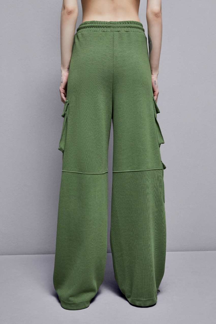 Patrizia Pepe Cotton Blend Fleece Cargo Pants Verdes | 9143-XVTCD